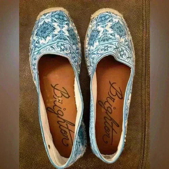 Brighton Blue and White Patterned Flats - Picture 1 of 4